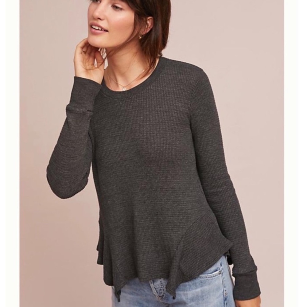 Anthropologie T.la Kenwood thermal charcoal waffle top